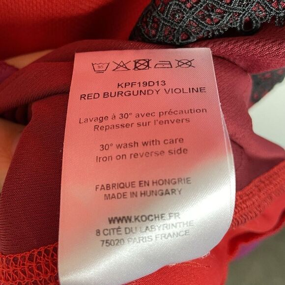 KOCHE Womens Striped Mini Dress Sz 4 FR:38 Red Burgundy Violine Shift $655 - Picture 10 of 10